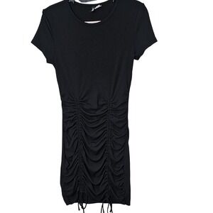 Divided Ribbed  Black Rusched Drawstring Fitted Dress Size Small Stretchy Womens